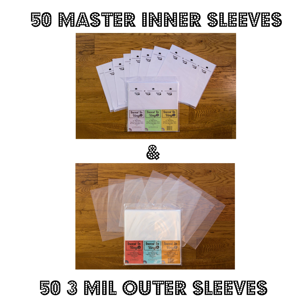 100 LP Sleeves Combo Pack - 50 3 Mil Outer & 50 Master Rice Paper